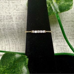 New Gold-Plated Sterling Silver w/5 Moissanite Stones Stackable Ring, Size 6